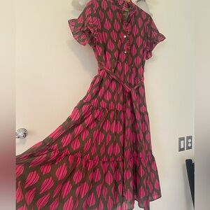 Pink and Brown Patterned Women's Dress